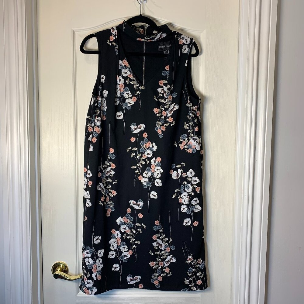 Frank Lyman Floral Textured Dress Black Sleeveless Made in Canada Size 8 Elegant